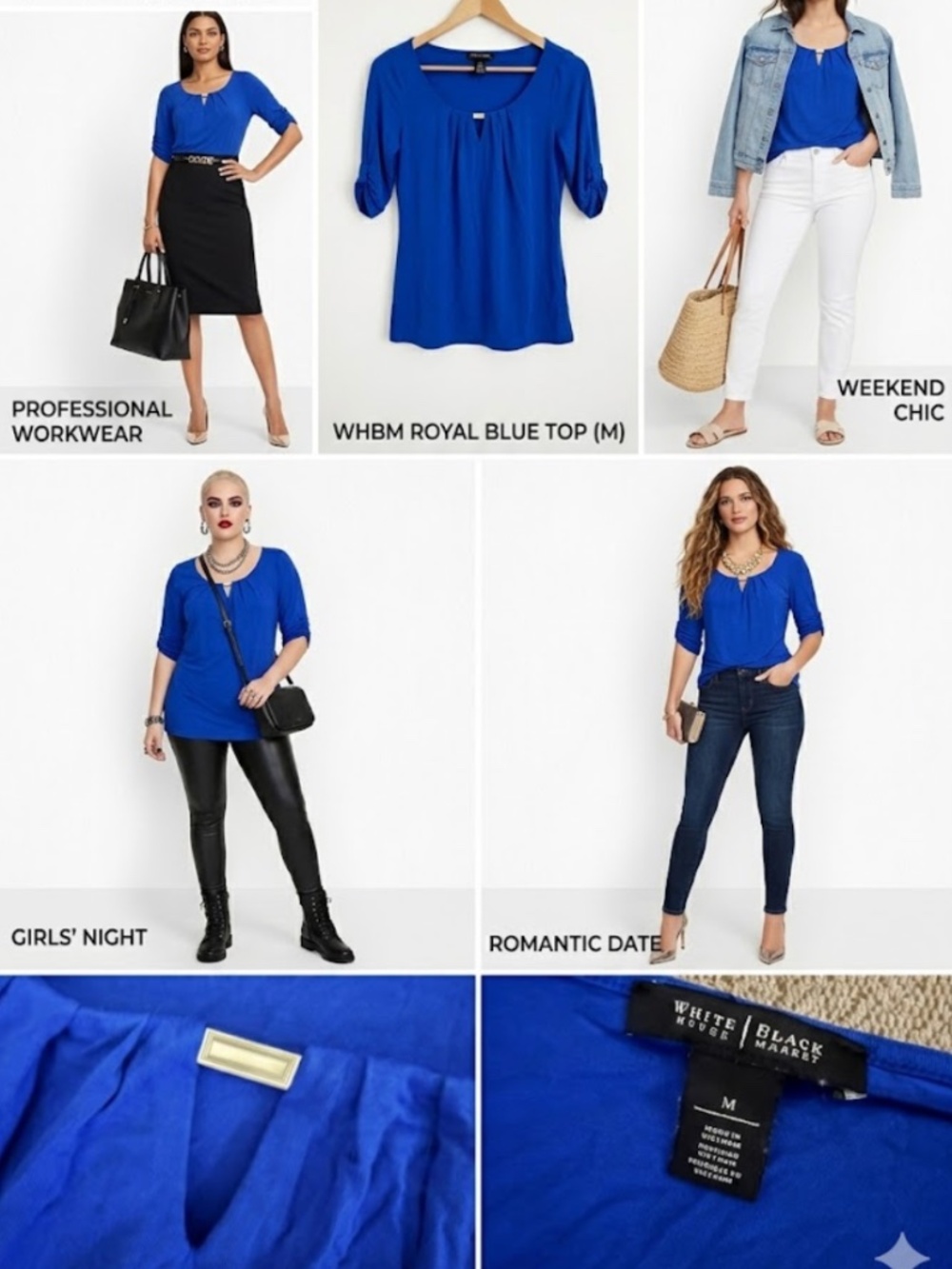 WHBM Royal Blue Gold Bar Keyhole Top - Size M